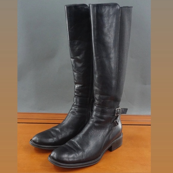 Aquatalia Shoes - Aquatalia Shoes Black Leather Pull On Zip Knee High Boots